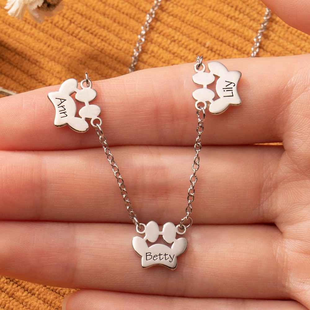 Custom Minimalist Paw Print Necklace with Paw Name Gifts For Pet Moms