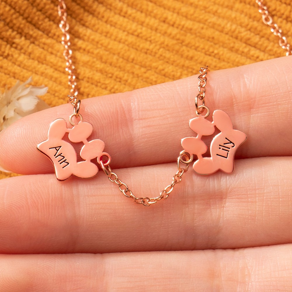 Personalized Paw Print Necklace with Engraved Paw Name Gifts For Pet Lovers