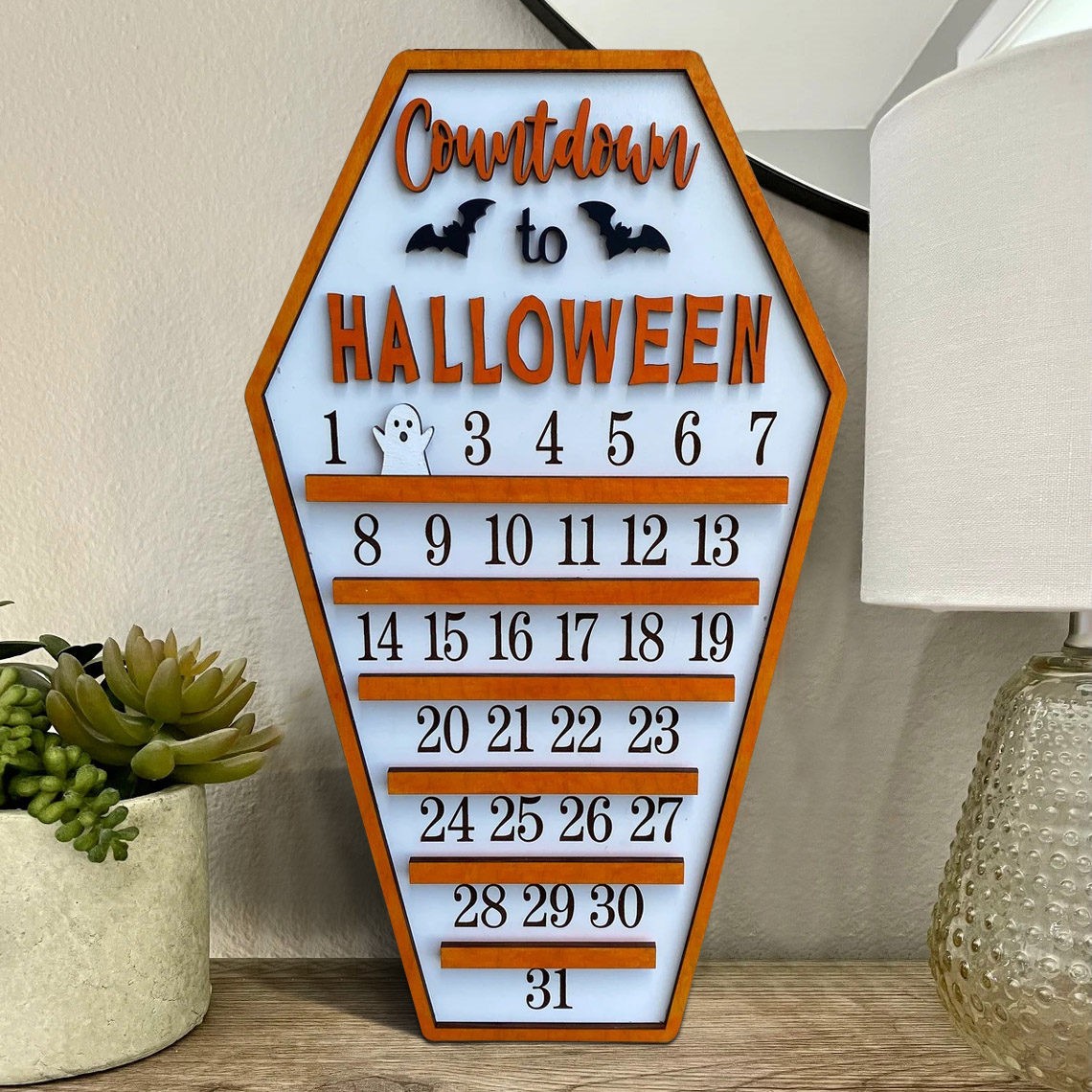 Countdown to Halloween Calendar Wood Sign with Moveable Ghost