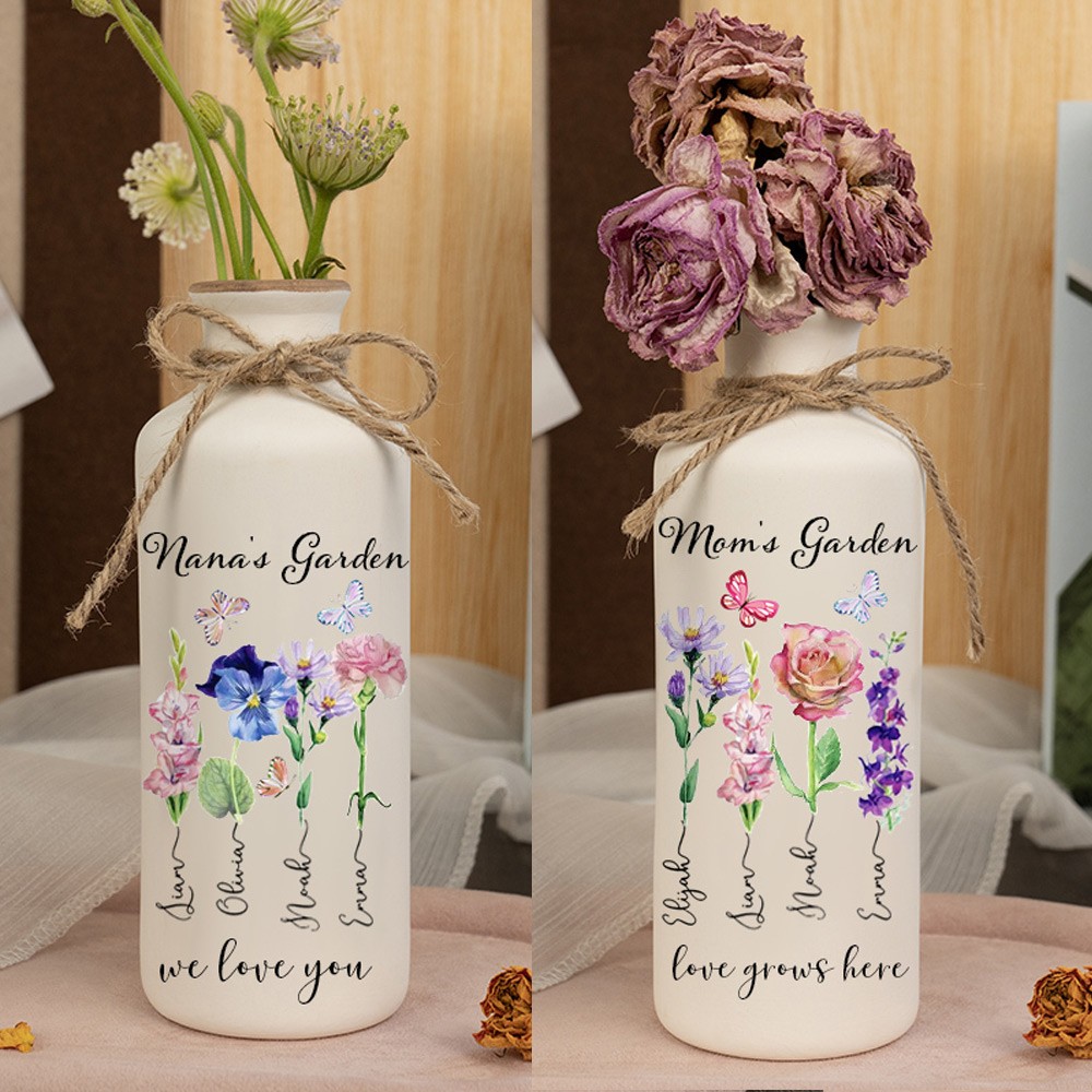 Custom Gigi's Garden Birth Flower Vase with Grandchildren Name For Grandma Mom Christmas Gift