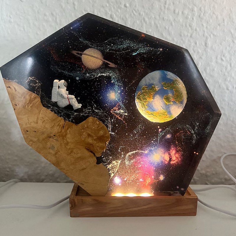 Space Galaxy Astronaut Resin Wood Art Lamp