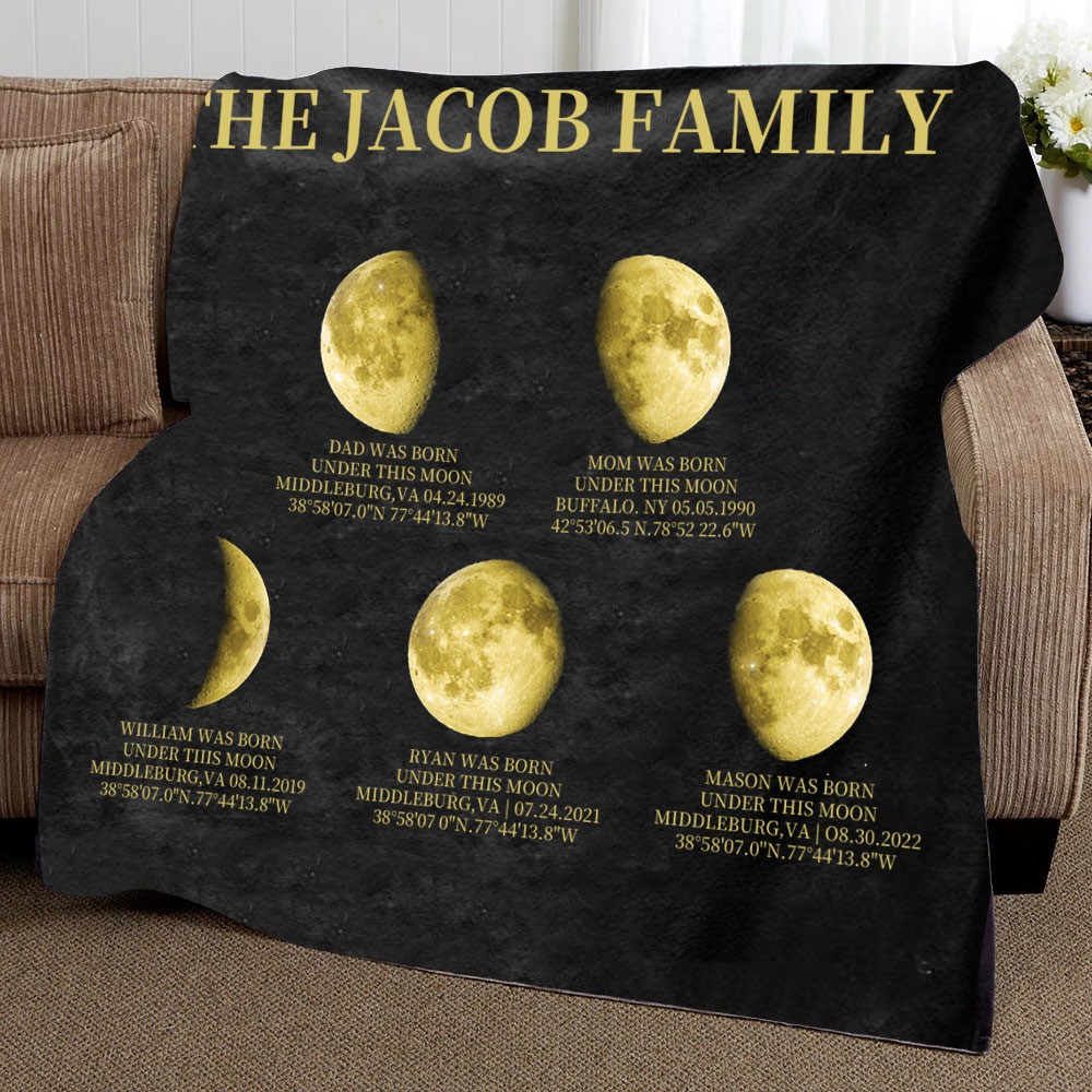 Personalized Family Moon Phase Blanket For Christmas Gift