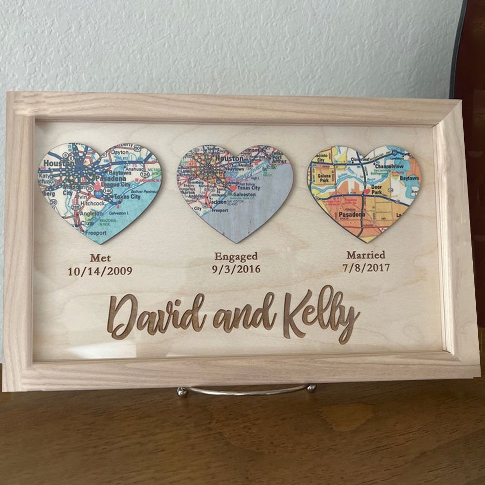 Personalized Met Engaged Married Love Story Map Decor Unique Gift For Couple Valentine's Day Anniversary