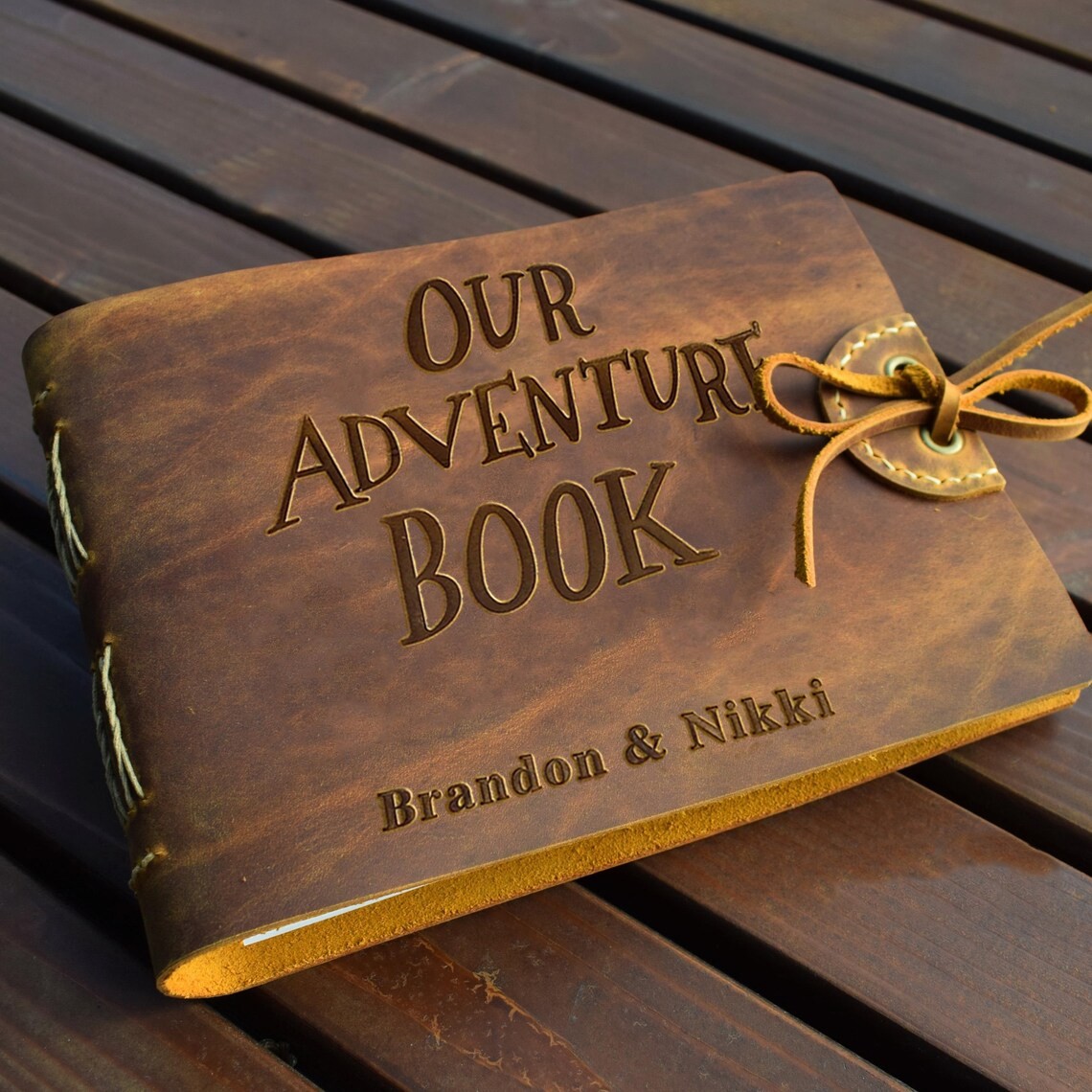 Our Adventure Book Personalized Leather Photo Album For Valentine's Day Anniversary Gift Ideas