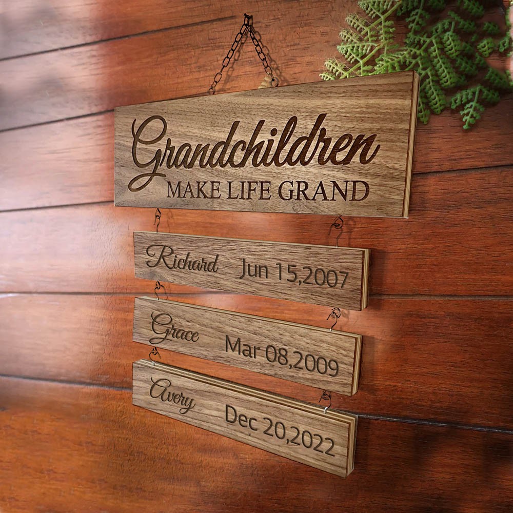 Personalized Grandparent Sign with Grandchildren's Names and Birthdates For Christmas Gift