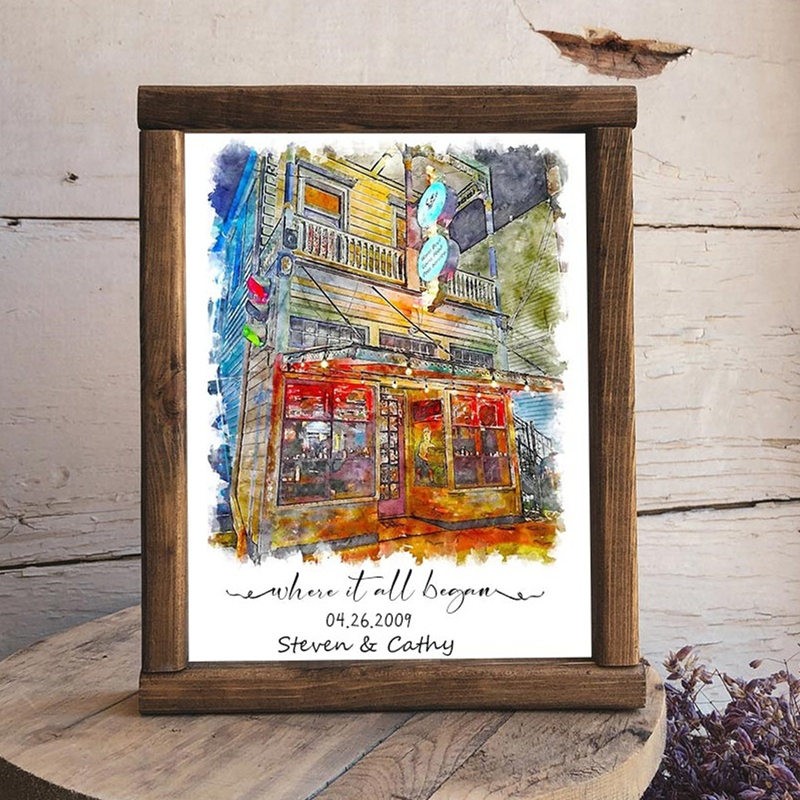 Where It All Began Custom Watercolor House Hand Painted Portrait From Photo For Valentine's Day Anniversary Gift