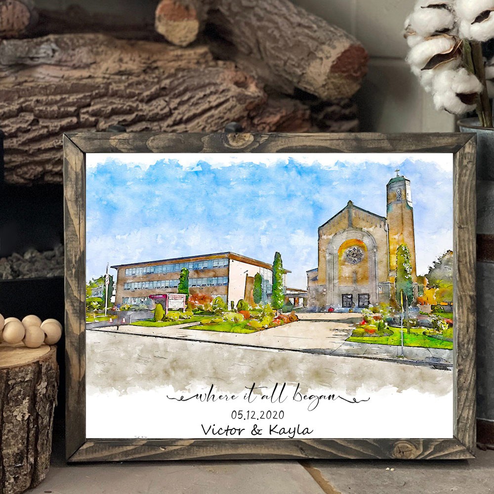 Where It All Began Custom Watercolor House Hand Painted Portrait From Photo For Valentine's Day Anniversary Gift