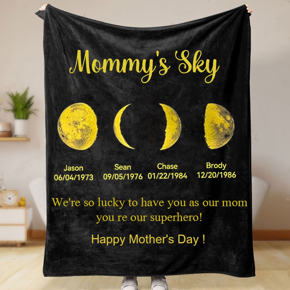 Personalized Family Moon Phase Blanket For Mother's Day Gift