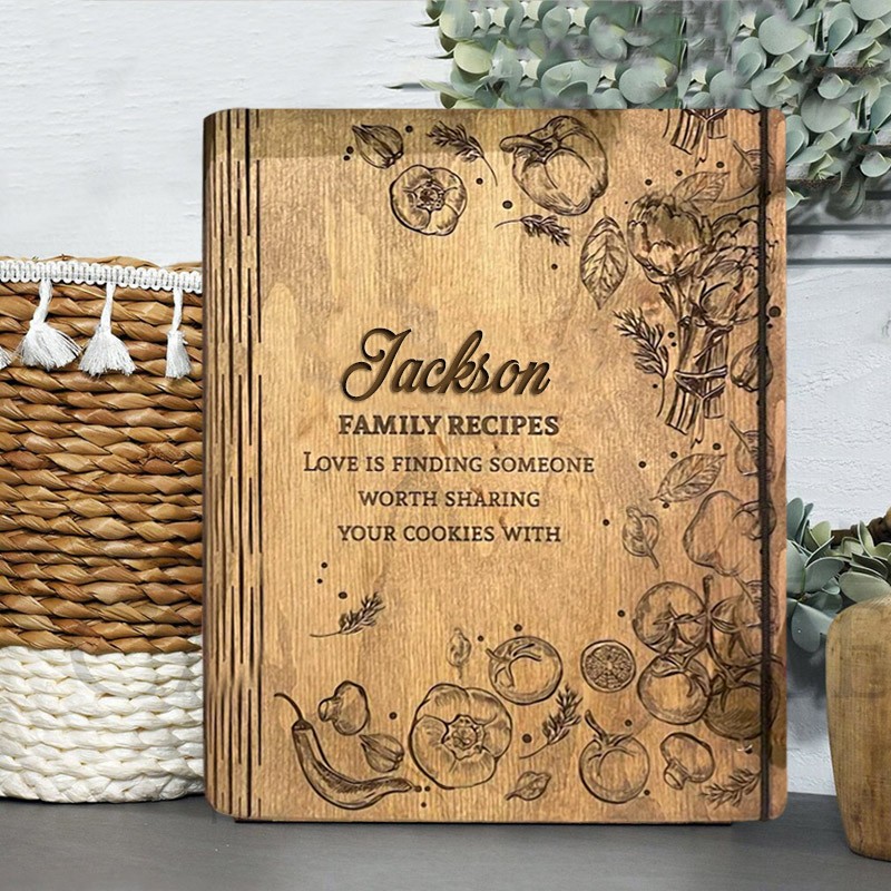 Personalized Wood Recipe Book Blank Binder Cookbook For Family Christmas Anniversary Gift