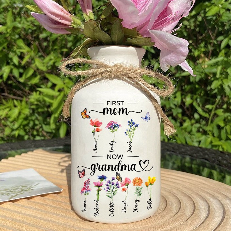 First Mom Now Grandma Personalized Birth Month Flower Vase For Christmas Gift Ideas