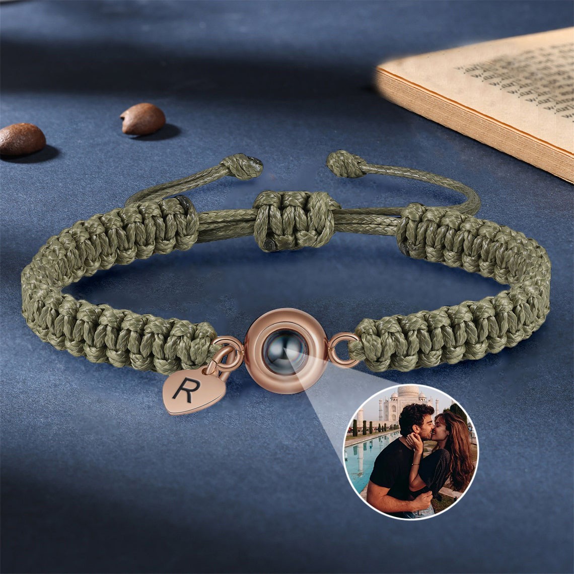 Personalized Rope Memorial Photo Projection Bracelet With Photo Inside For Couple