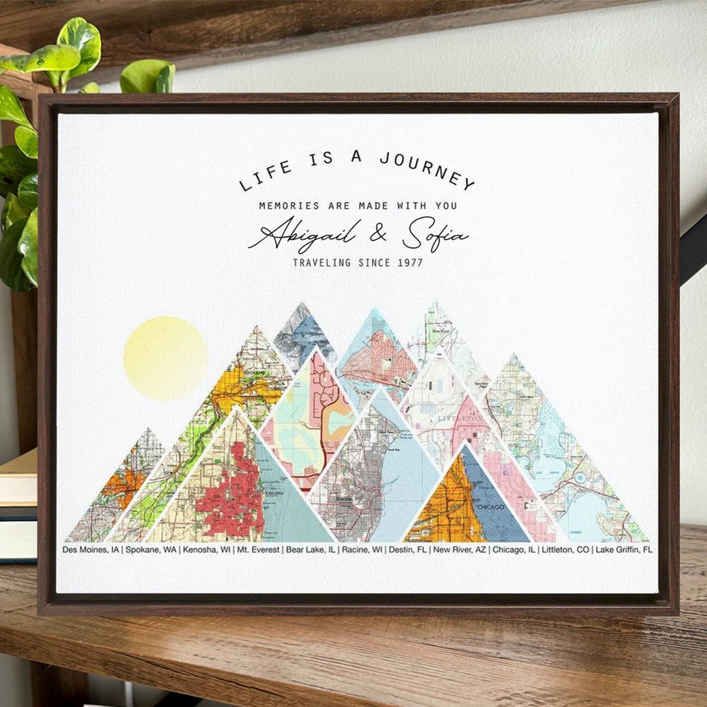 Personalized Mountain Adventure Travel Map Wall Art Wooden Frame Decor Keepsake Unique Gift For Couple Valentine's Day