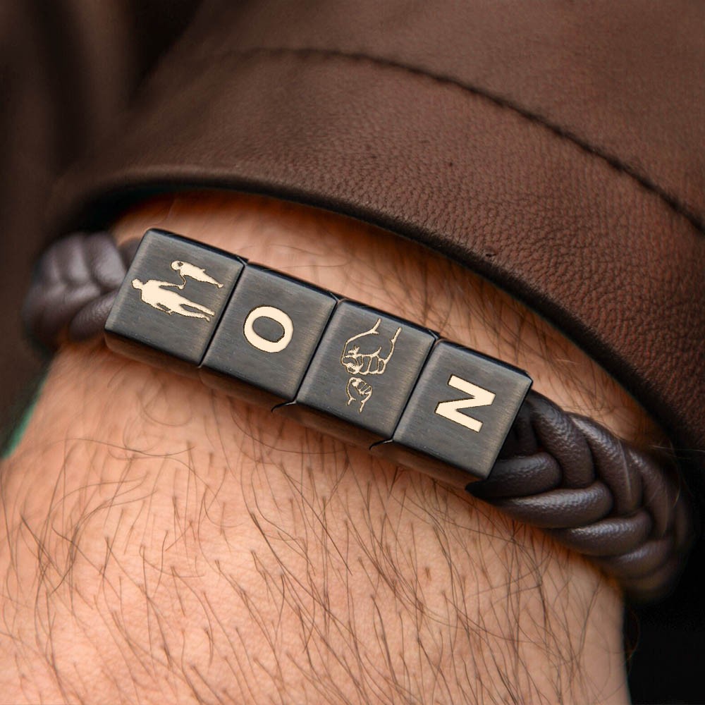 Personalized Leather Bracelet With Family Names Beads For Papa Father's Day