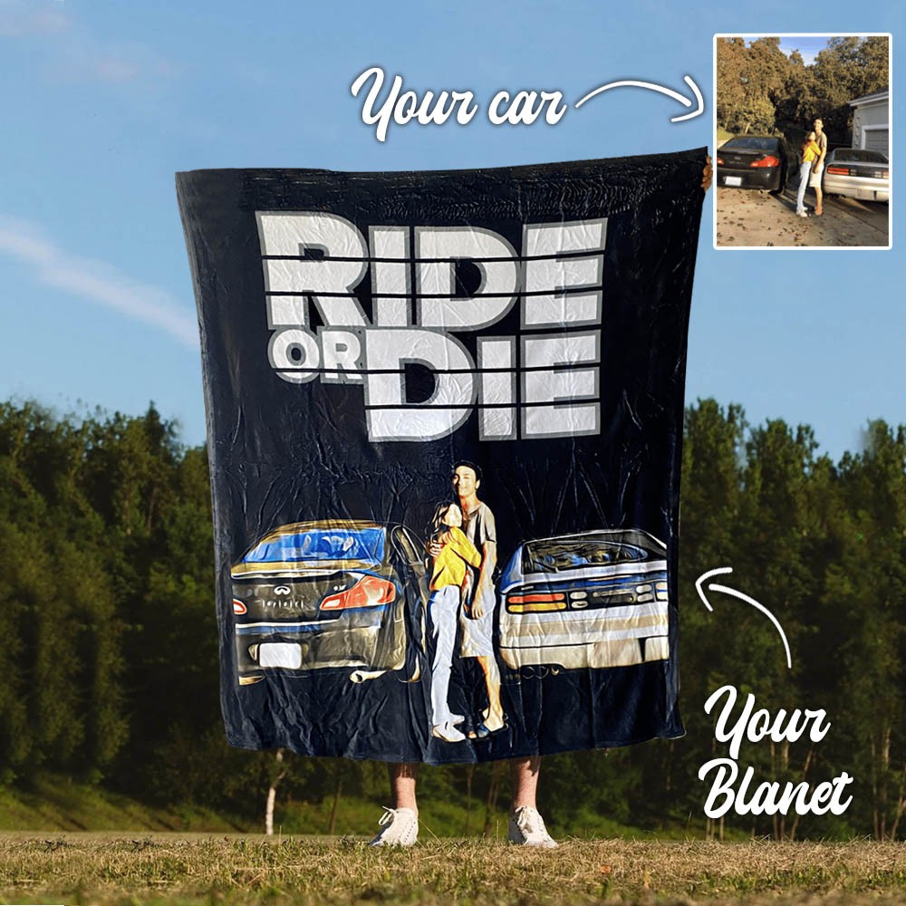 Personalized Ride or Die Car Fleece Blanket For Him