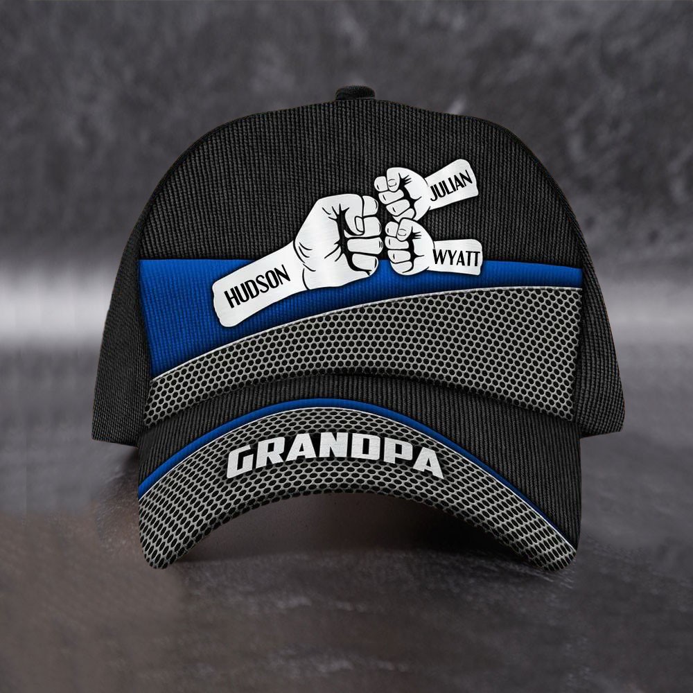 Personalized Fist Bump Cap with Kids Names For Dad Grandpa Father's Day Gift