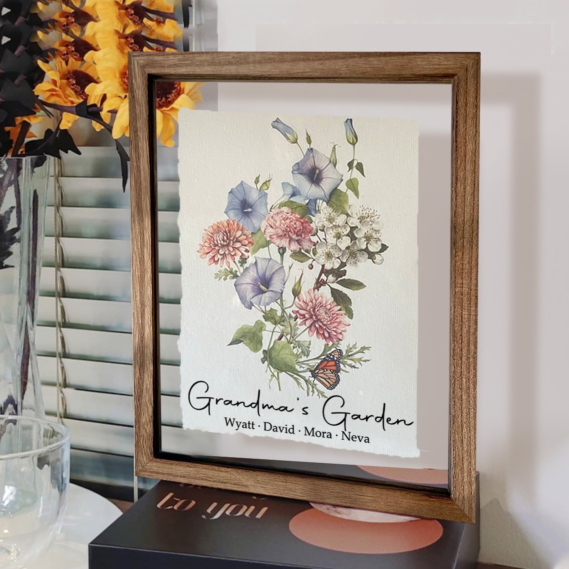 Custom Grandma's Garden Birth Flower Family Bouquet Frame Antique Home Art For Christmas Gift