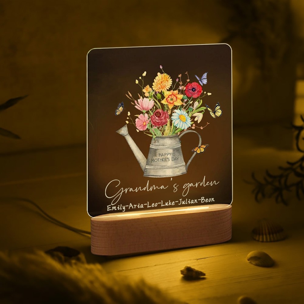 Custom Grandma's Garden Birth Flower Bouquet Acrylic Led Night Light For Mother's Day Gift