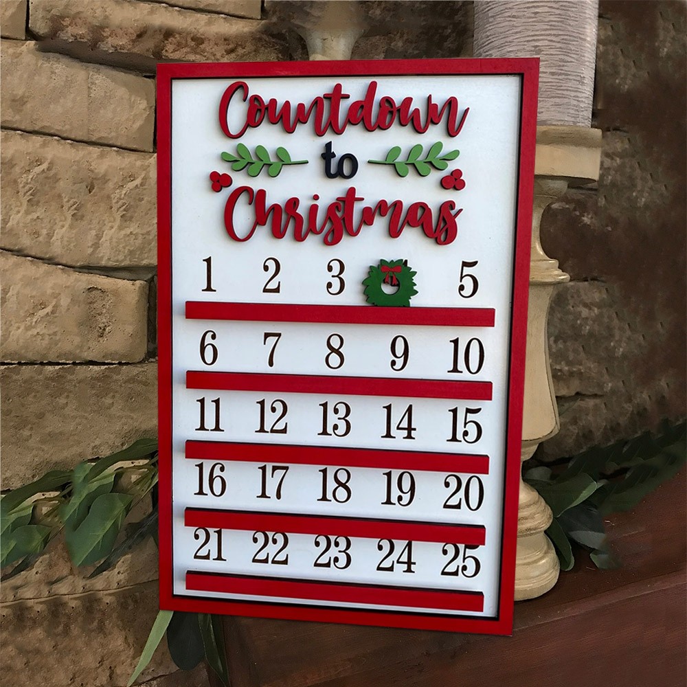 Countdown to Christmas Calendar Wood Sign with Moveable Wreath