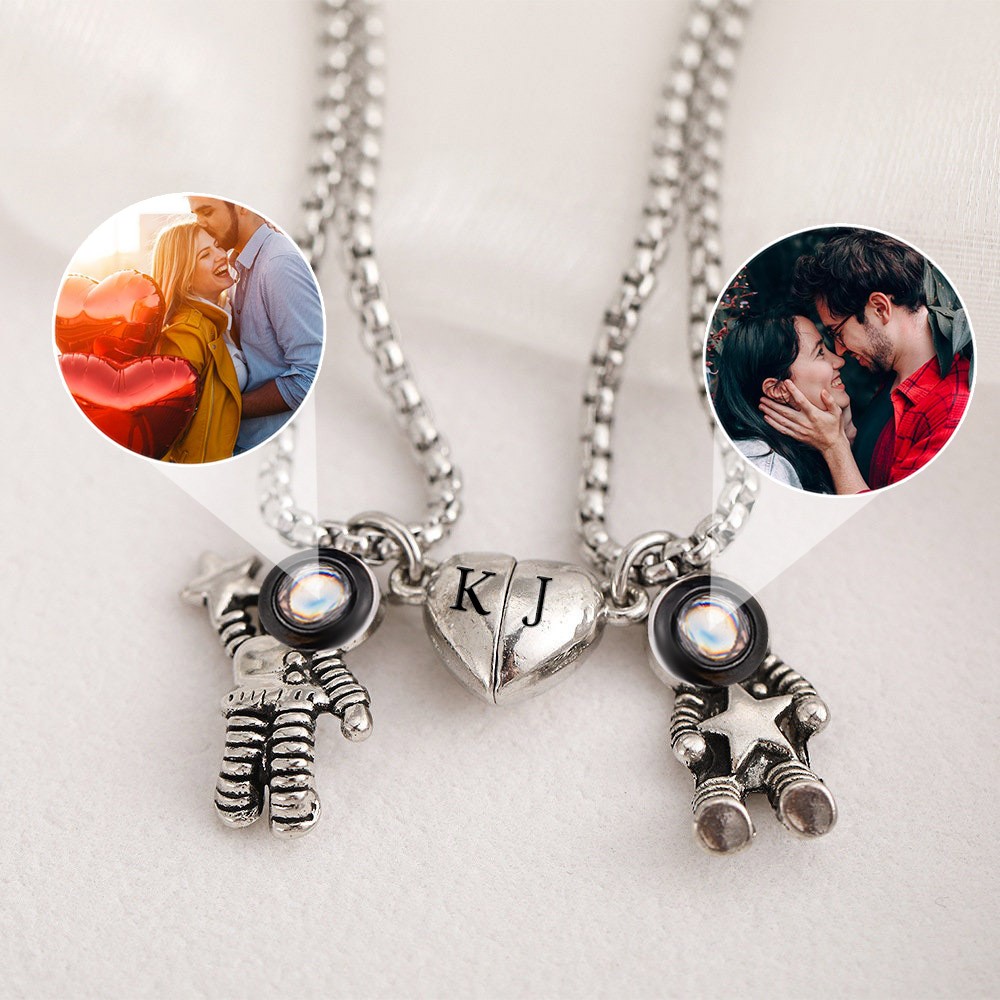 Personalized Astronaut Magnetic Matching Necklace With Photo Projection For Lovers Valentine's Day