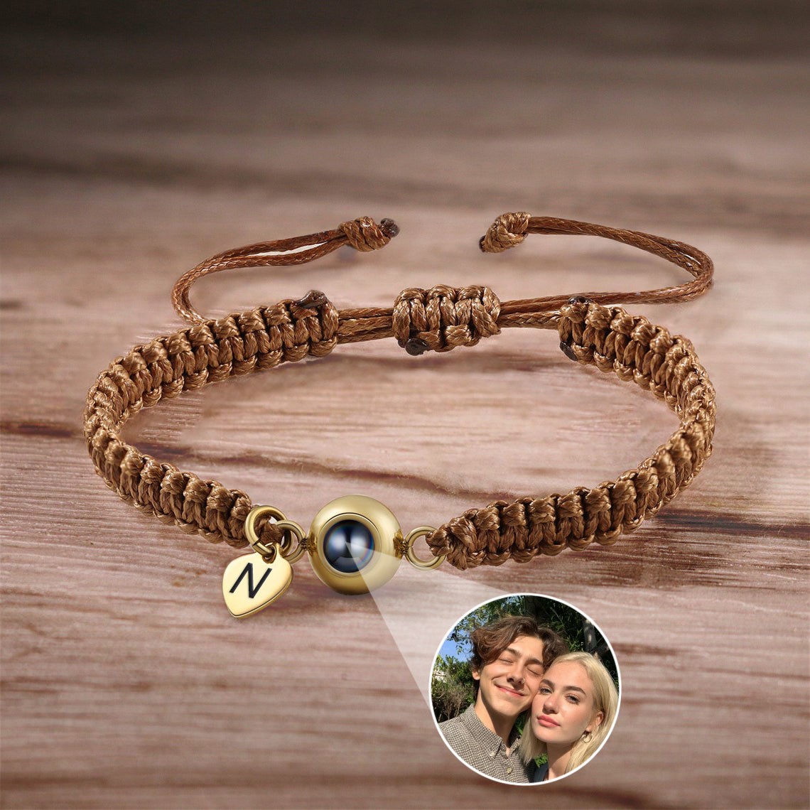 Personalized Rope Memorial Photo Projection Bracelet with Pendant For Birthday Gifts