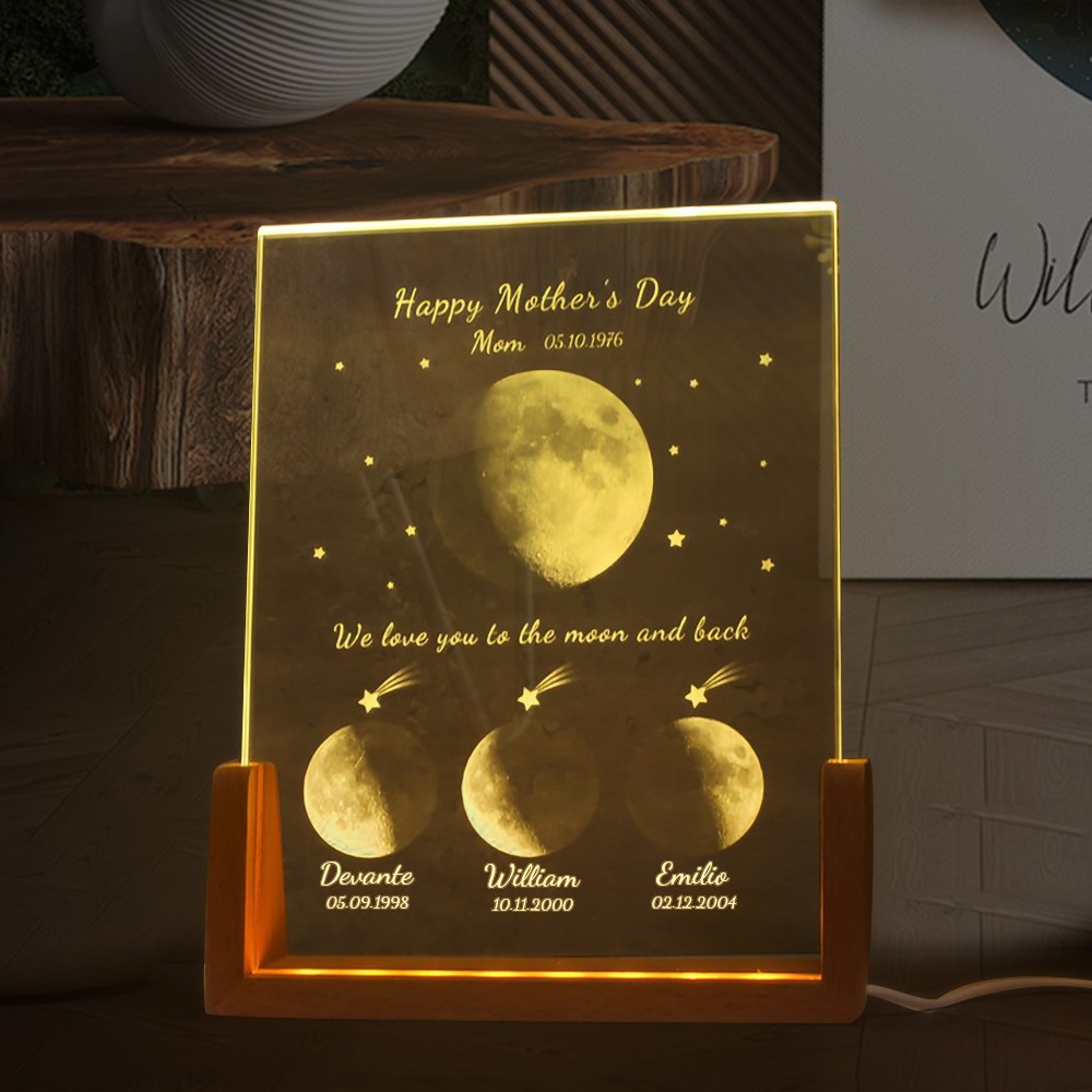 Custom Mom's Galaxy LED Light Moon Phase Frame With Kids Names For Mother's Day Gifts