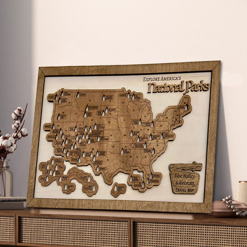 Custom Wooden USA National Parks Travel Map For Family Anniversary Hiker Nature Lovers Explorer's Keepsake Gift