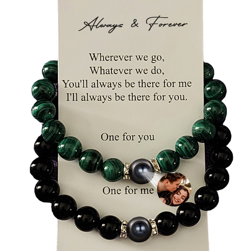 Personalized Set of 2 Couples Projection Bracelets With Magnetic Design For Her Him Valentine's Day