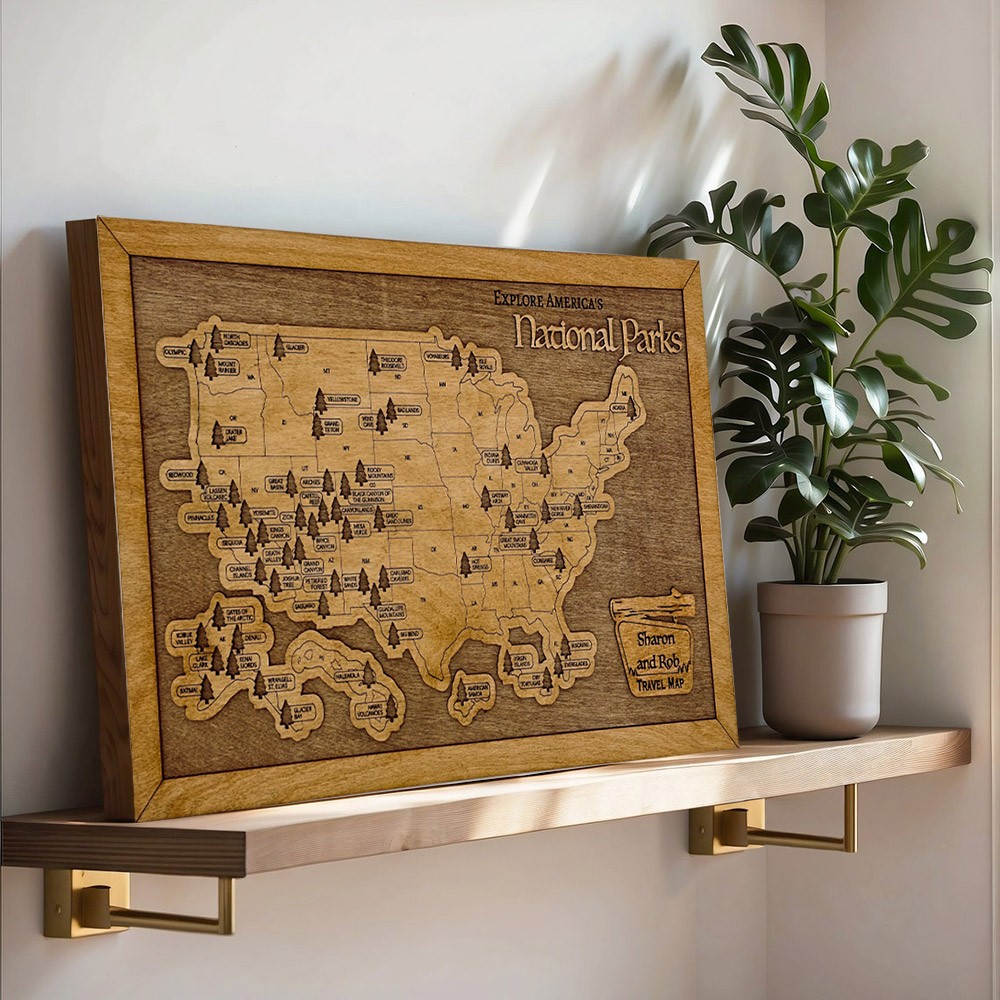 Custom Wooden USA National Parks Travel Map For Family Anniversary Hiker Nature Lovers Explorer's Keepsake Gift