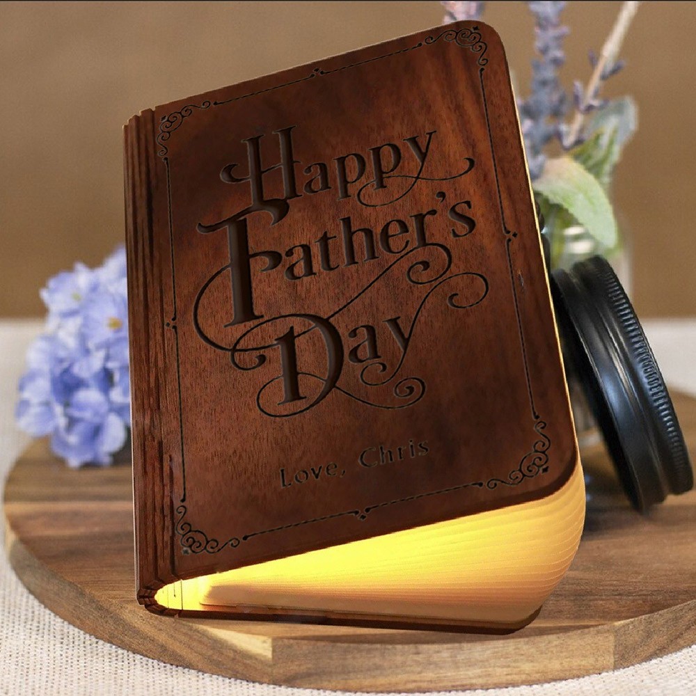 Personalized Wooden Folding Magnetic Glowing Book Lamp For Father's Day Gift