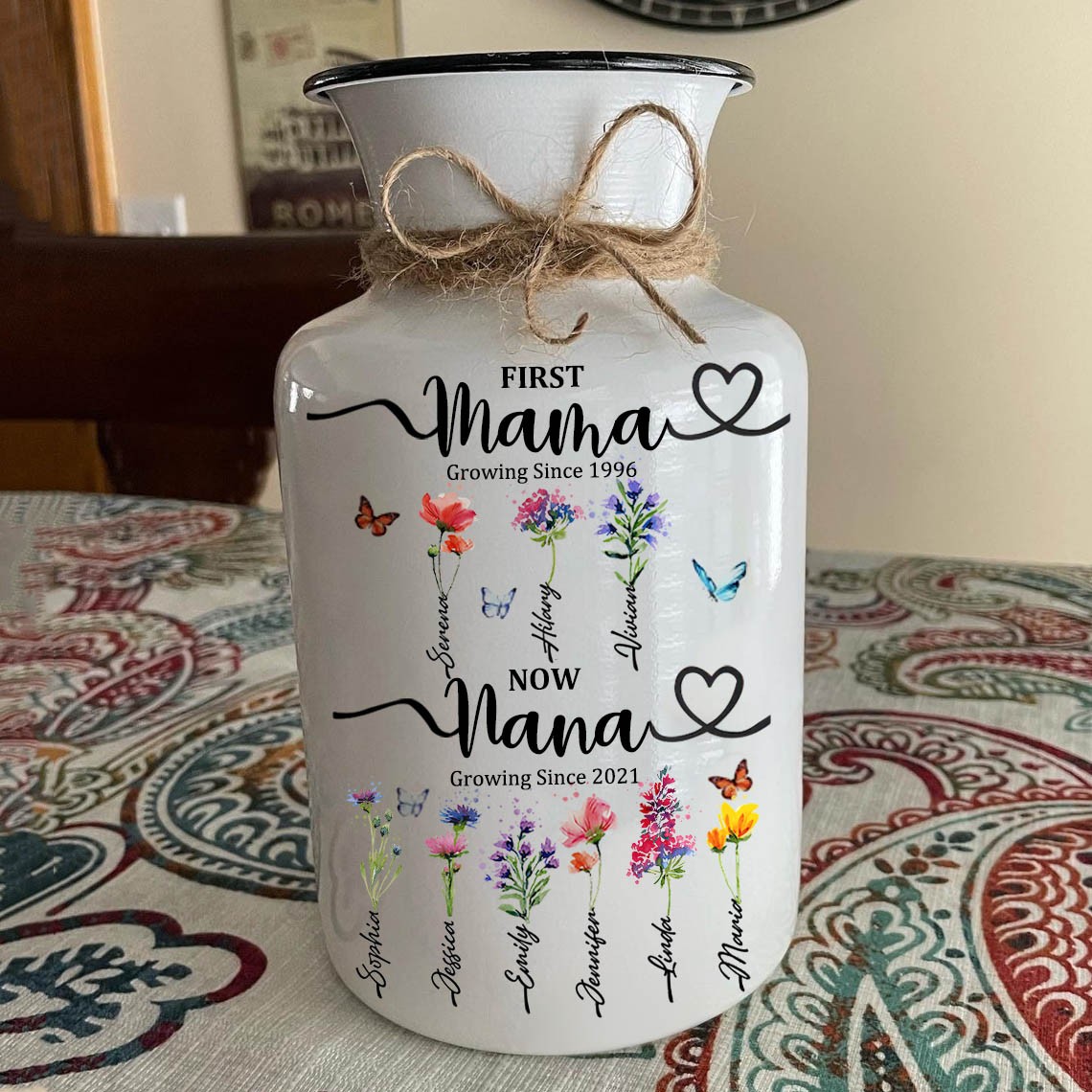 First Mama Now Grandma Customized Birth Month Flower Vase With Kids Name For Mom Grandma Mother's Day Gift Ideas