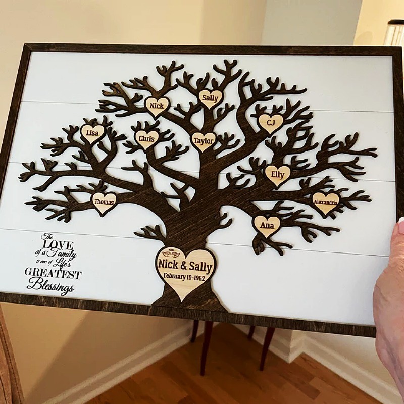 Personalized Wood Family Tree Sign Home Wall Art Decor For Christmas Family Anniversary Gift