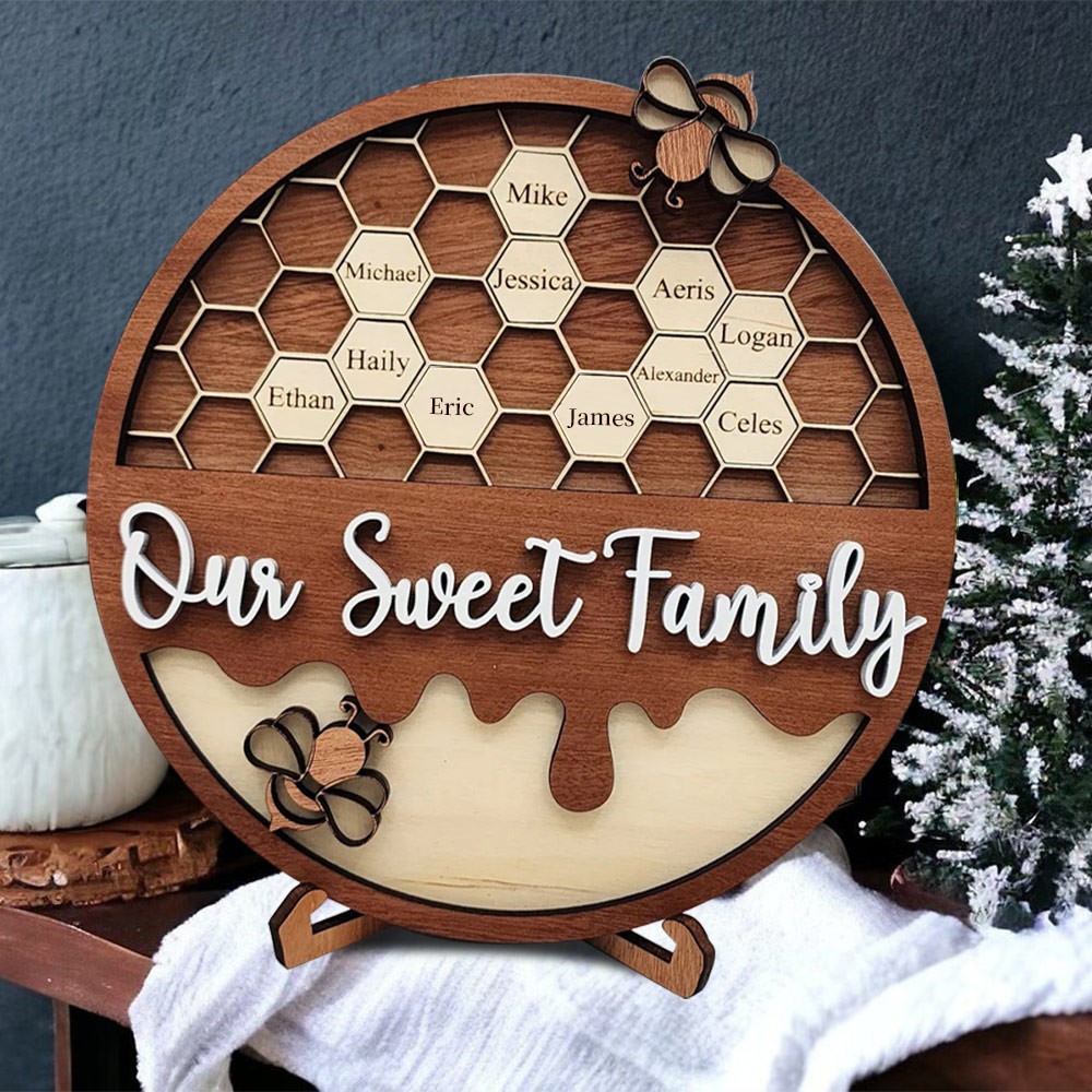 Personalized Grandbabees Wood Sign Bee Hive Family For Grandma Mom Christmas Gift