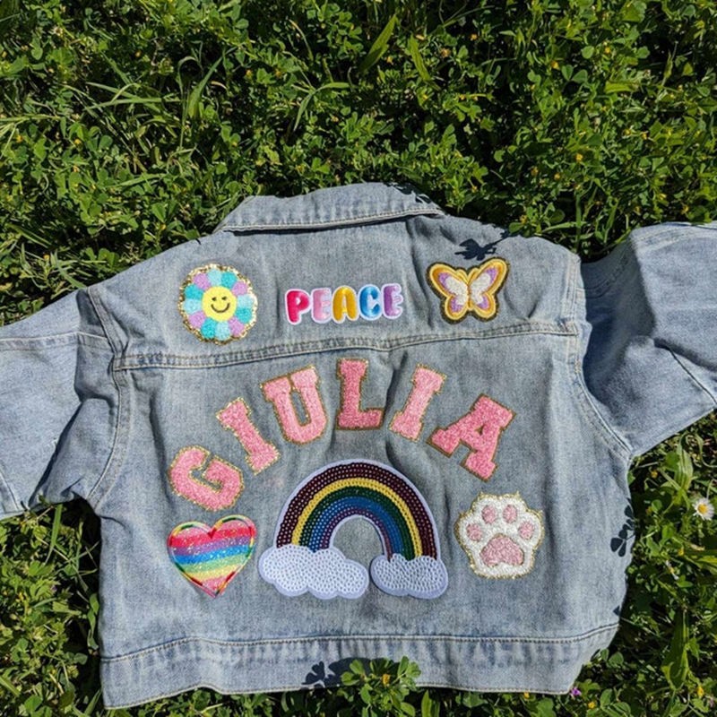 Personalized Letter Patch Jean Jacket With Name For Kids Girls Gift