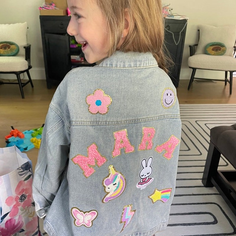 Personalized Letter Patch Jean Jacket With Name For Kids Girls Gift