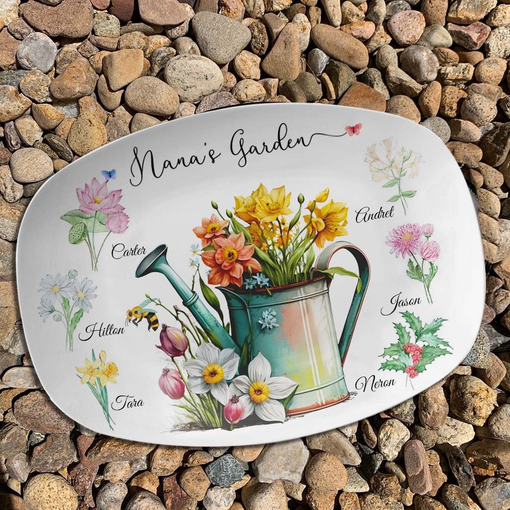 Personalized Nana's Garden Birth Flower Platter with Grandchildren Name For Christmas Family Gift Ideas