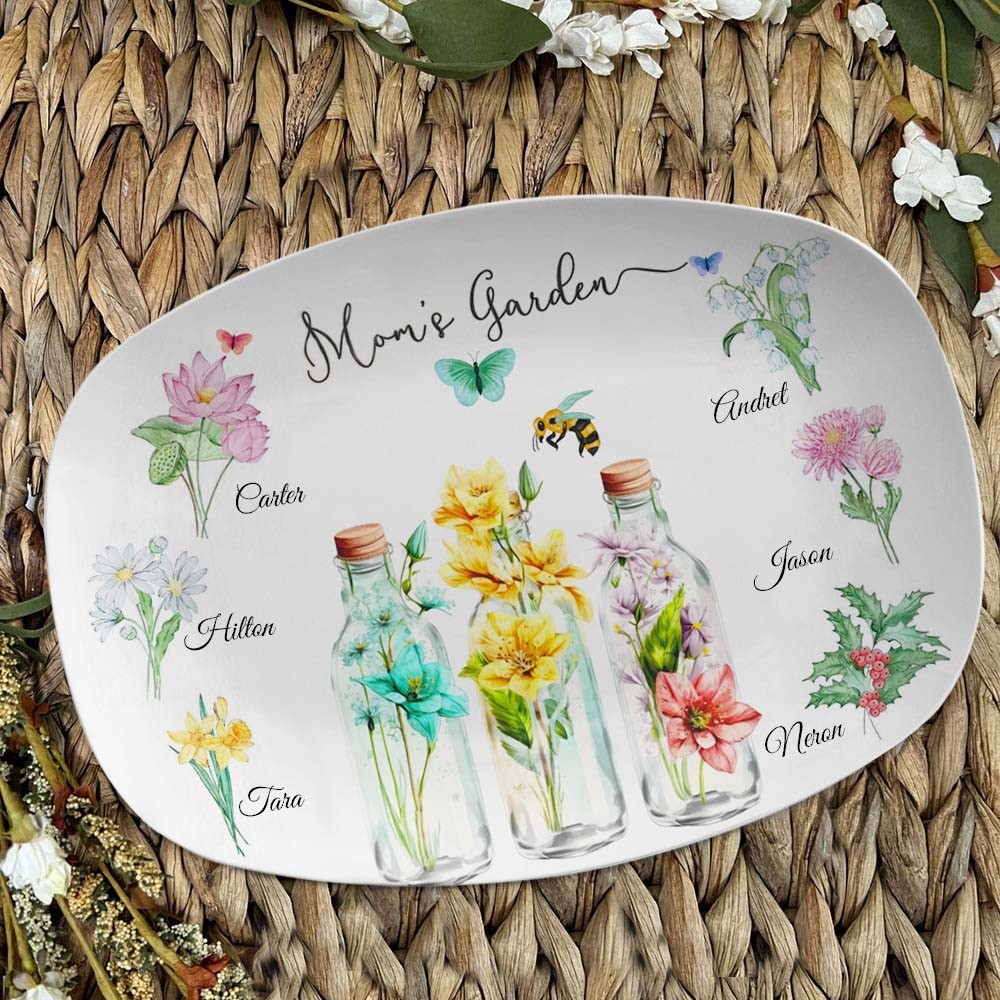 Personalized Mom's Garden Birth Flower Platter with Children Name For Christmas Family Gift Ideas