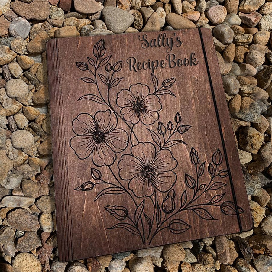 Personalized Wood Recipe Book Blank Binder Birth Flower Cookbook For Mom Grandma Christmas Anniversary Gift