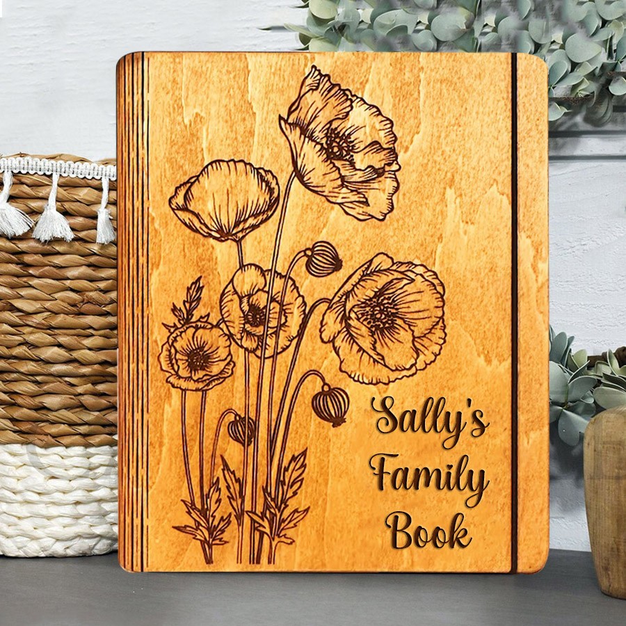 Personalized Wood Recipe Book Blank Binder Birth Flower Cookbook For Mom Grandma Christmas Anniversary Gift