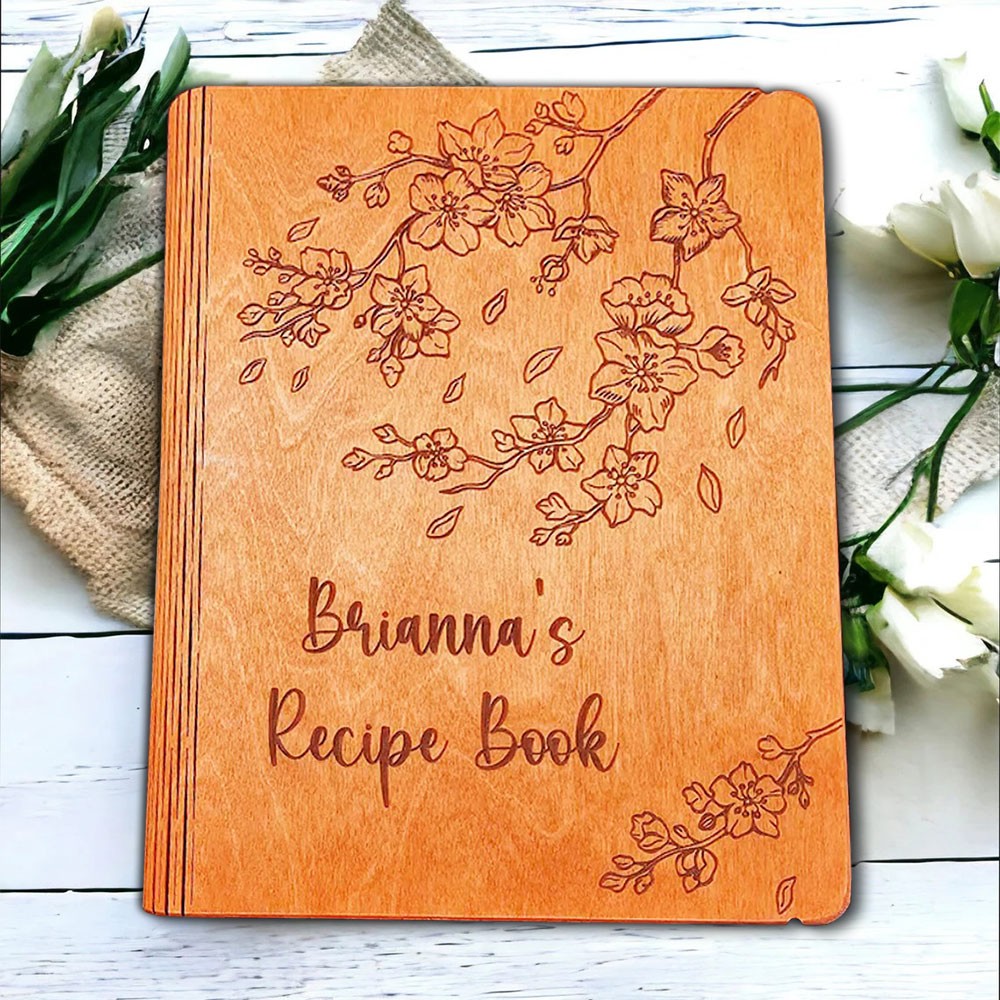 Personalized Wood Recipe Book Blank Binder Birth Flower Cookbook For Mom Grandma Christmas Anniversary Gift