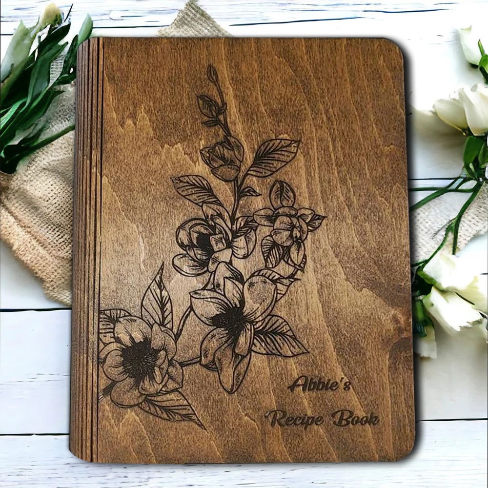 Personalized Wood Recipe Book Blank Binder Birth Flower Cookbook For Mom Grandma Christmas Anniversary Gift