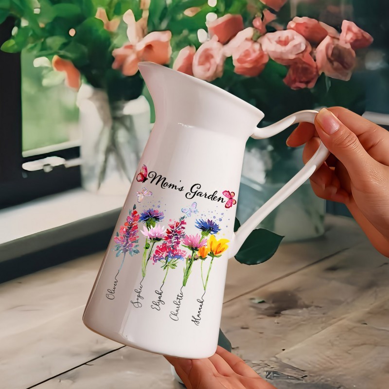 Personalized Mom's Garden Birth Month Flower Vase With Kids Name For Mom Grandma Mother's Day Gift Ideas