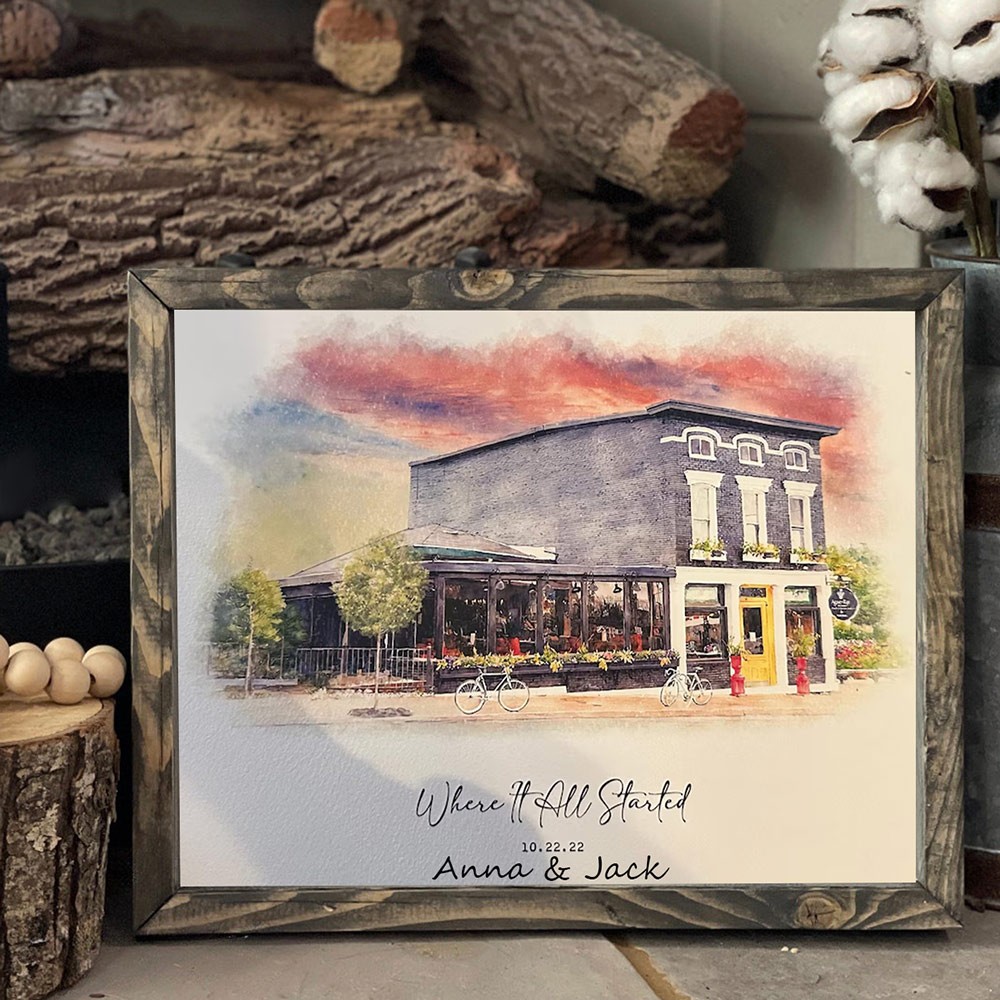 Where It All Began Custom Watercolor House Hand Painted Portrait From Photo For Valentine's Day Anniversary Gift