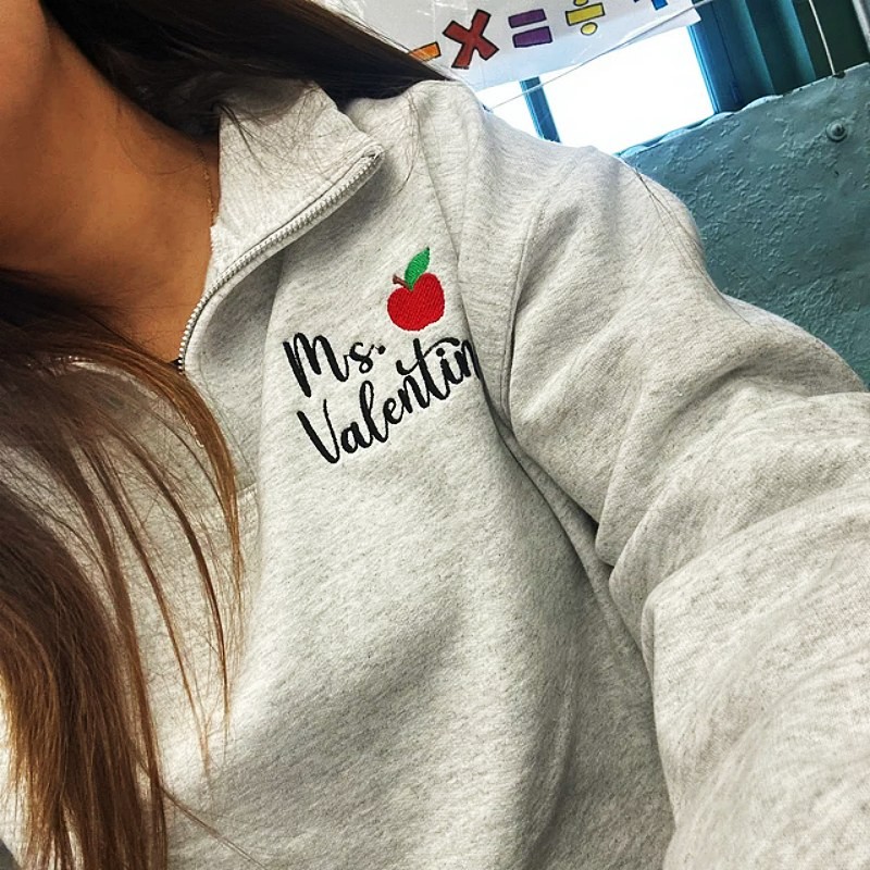 Personalized Teacher Apple Embroidered Sweatshirt Graduation Gift for a New Teacher