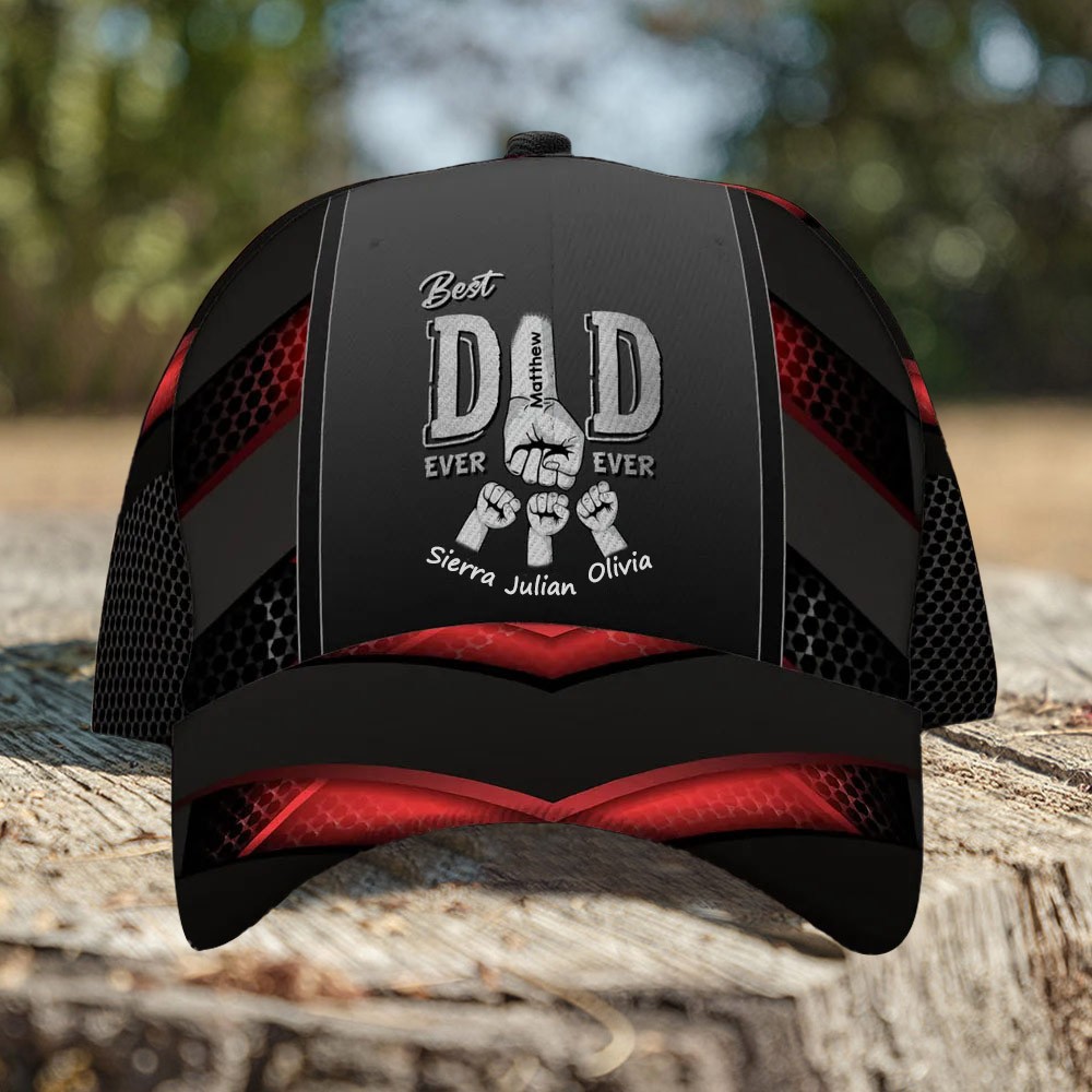 Personalized Fist Bump Cap with Kids Names For Dad Grandpa Father's Day Gift