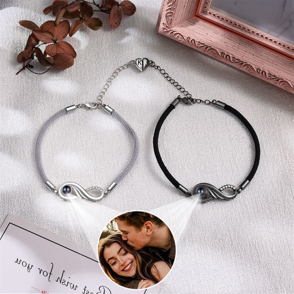 Personalized Matching Magnetic Projection Bracelet with Custom Initial For Her Him Anniversary Gifts