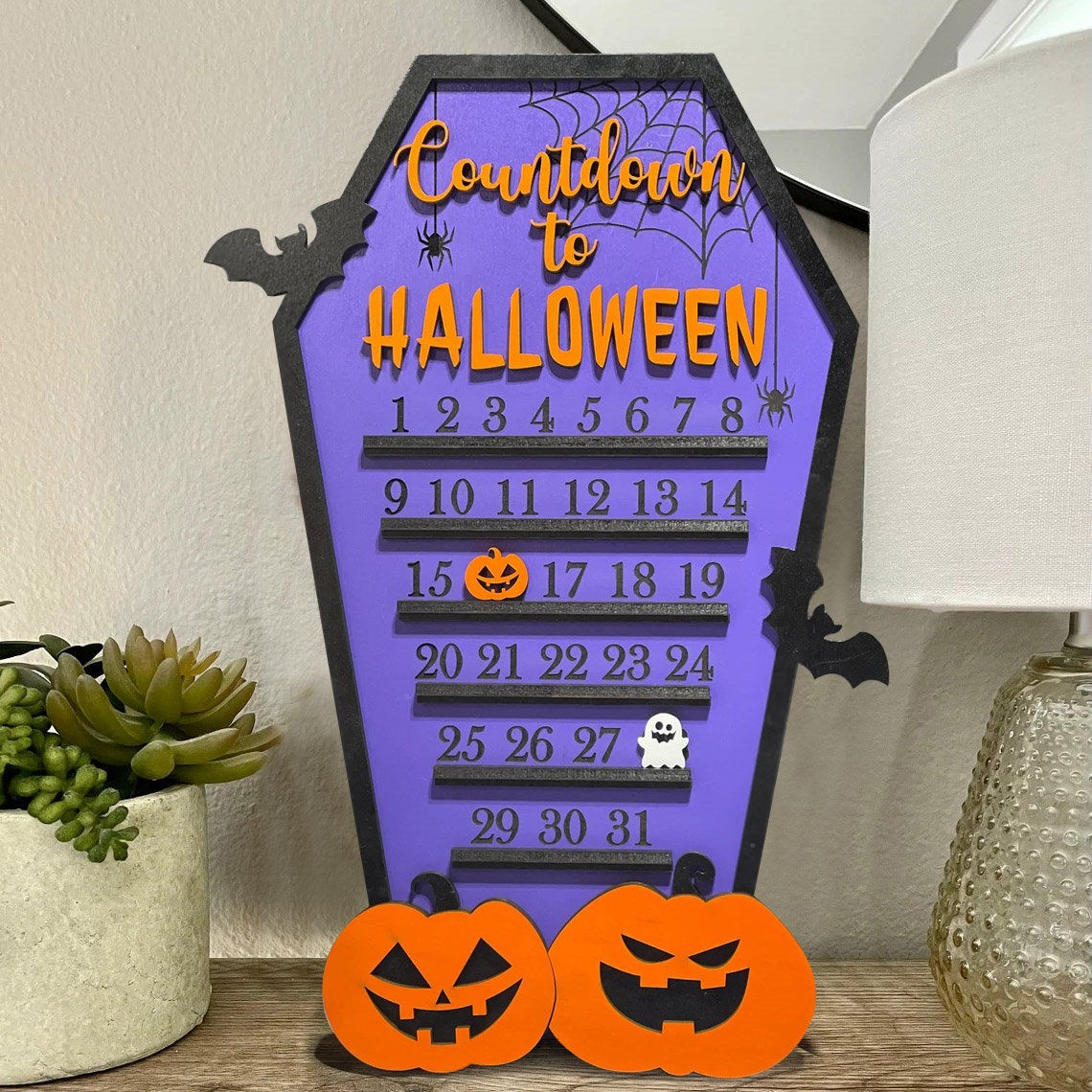 Countdown to Halloween Calendar Wood Sign with Moveable Ghost