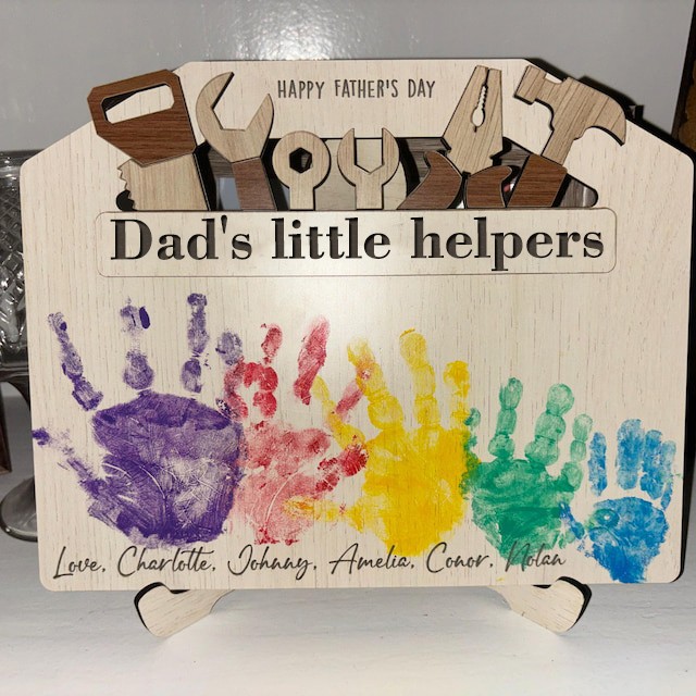 Dad's Little Helpers DIY Handprint Hands Down Custom Father's Day Gift Dad's Workshop Decor