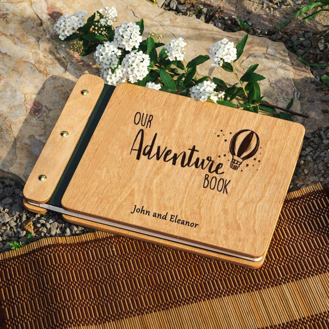 Our Wooden Adventure Book Personalized Leather Photo Album For Valentine's Day Anniversary Gift Ideas