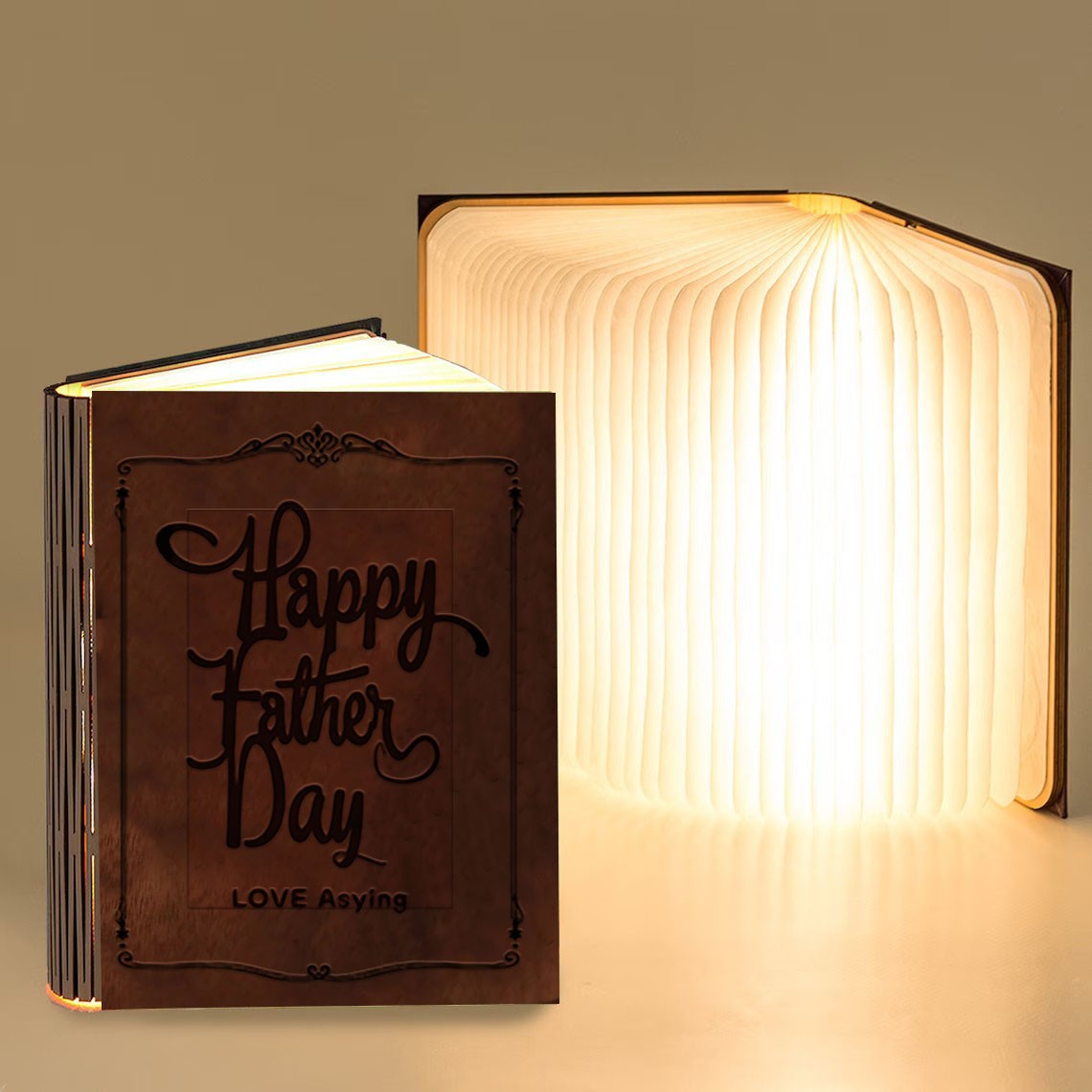 Personalized Wooden Folding Magnetic Glowing Book Lamp For Father's Day Gift