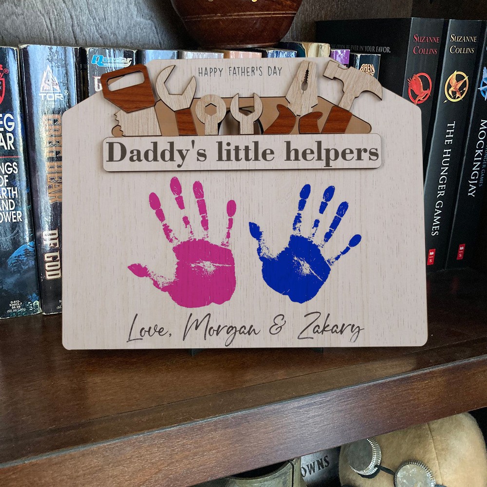 Dad's Little Helpers DIY Handprint Hands Down Custom Father's Day Gift Dad's Workshop Decor